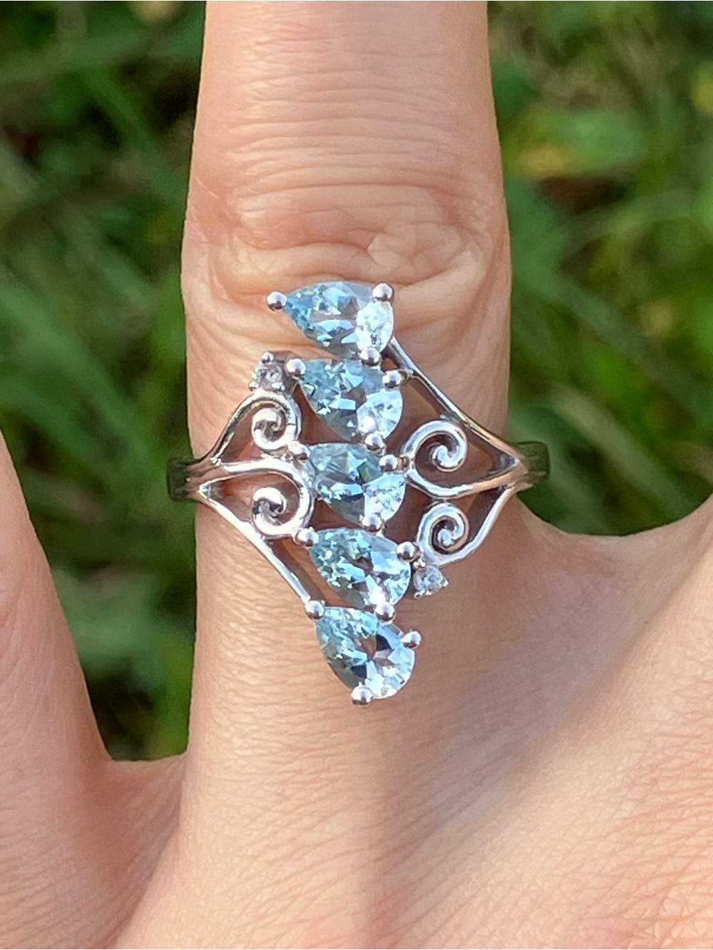 Natural Aquamarine Sterling Silver Ring Size 7.75